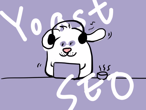 Yoast SEO 插畫風格圖示，搭配數位遊牧主題呈現網站優化概念，來自 LUCKY NOMADS 品牌插圖
